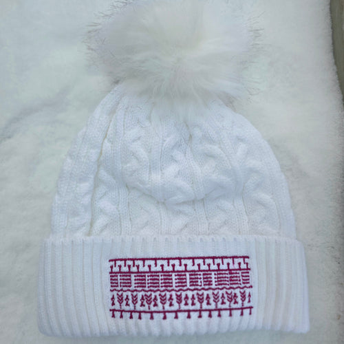 beanie - white + fuchsia