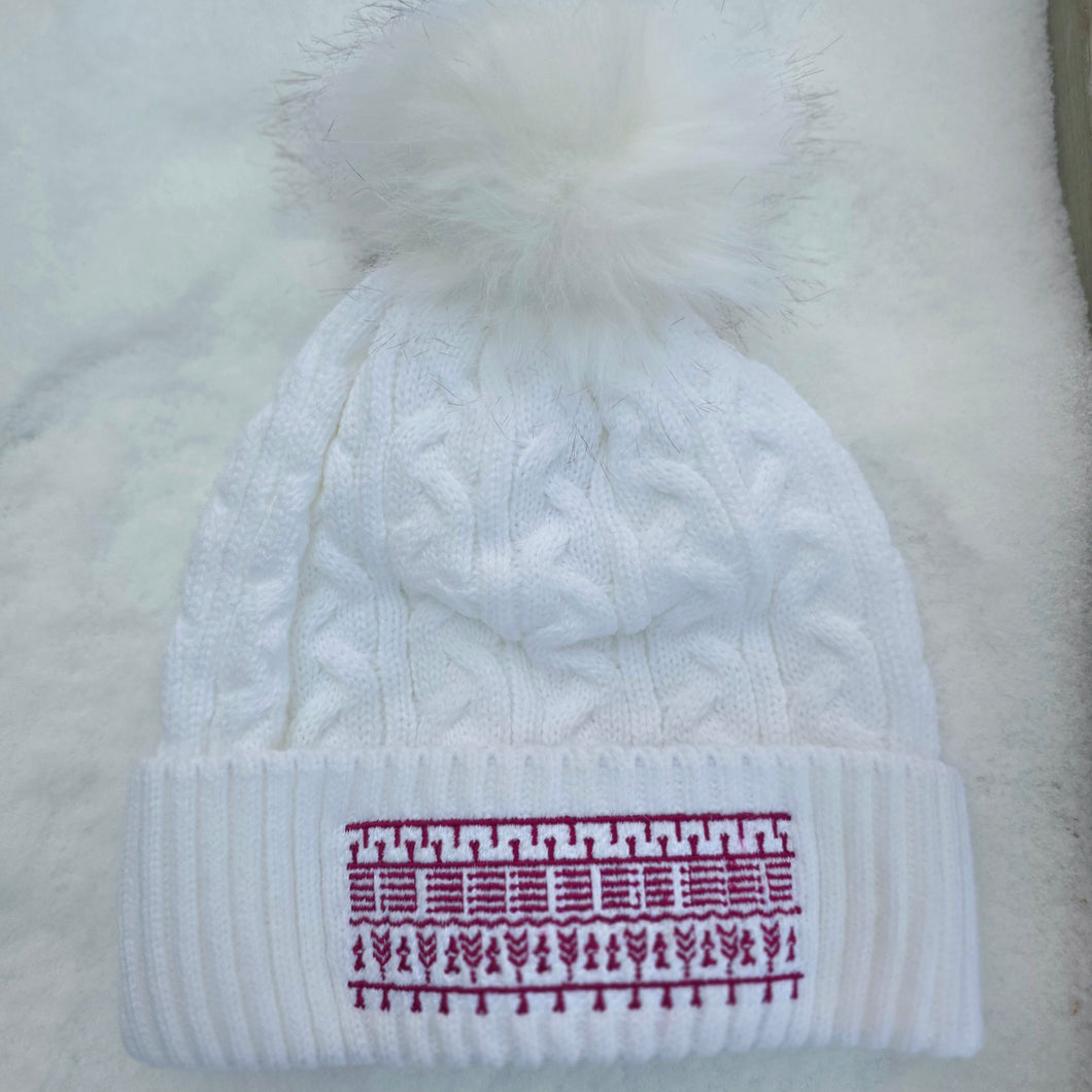 beanie - white + fuchsia