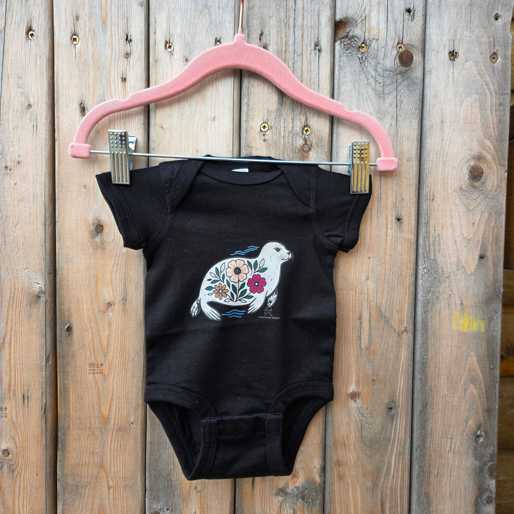 Floral natsiq black onesie